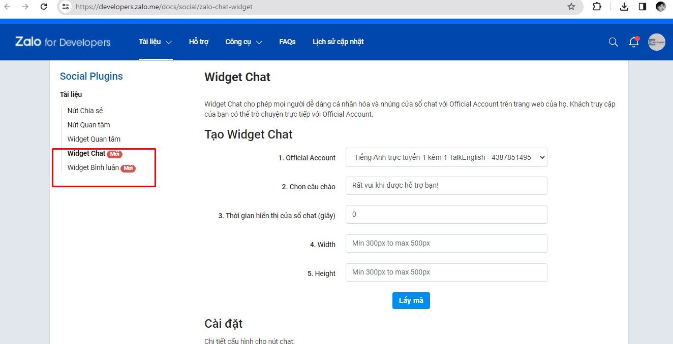 Tiến hành bước lấy mã code sau khi tài khoản được xác minh